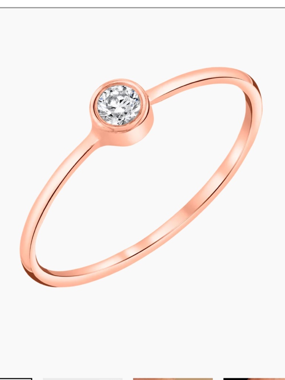 Baby Gold 14k Rose Gold Solitaire Bezel Diamond Ring, size 4